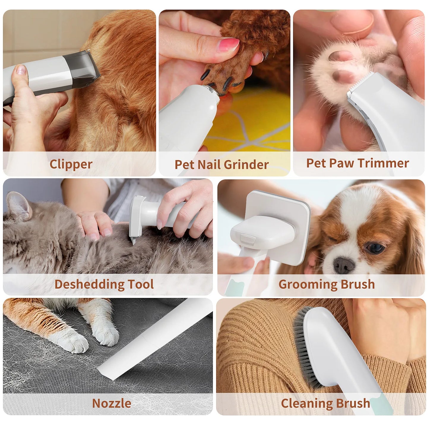 Pet 7-In-1 Hair Suction Device Cat Dog Vacuum Cleaner Machine Hair Trimmer Electric Push Cutting Grooming Shaving Cleaning