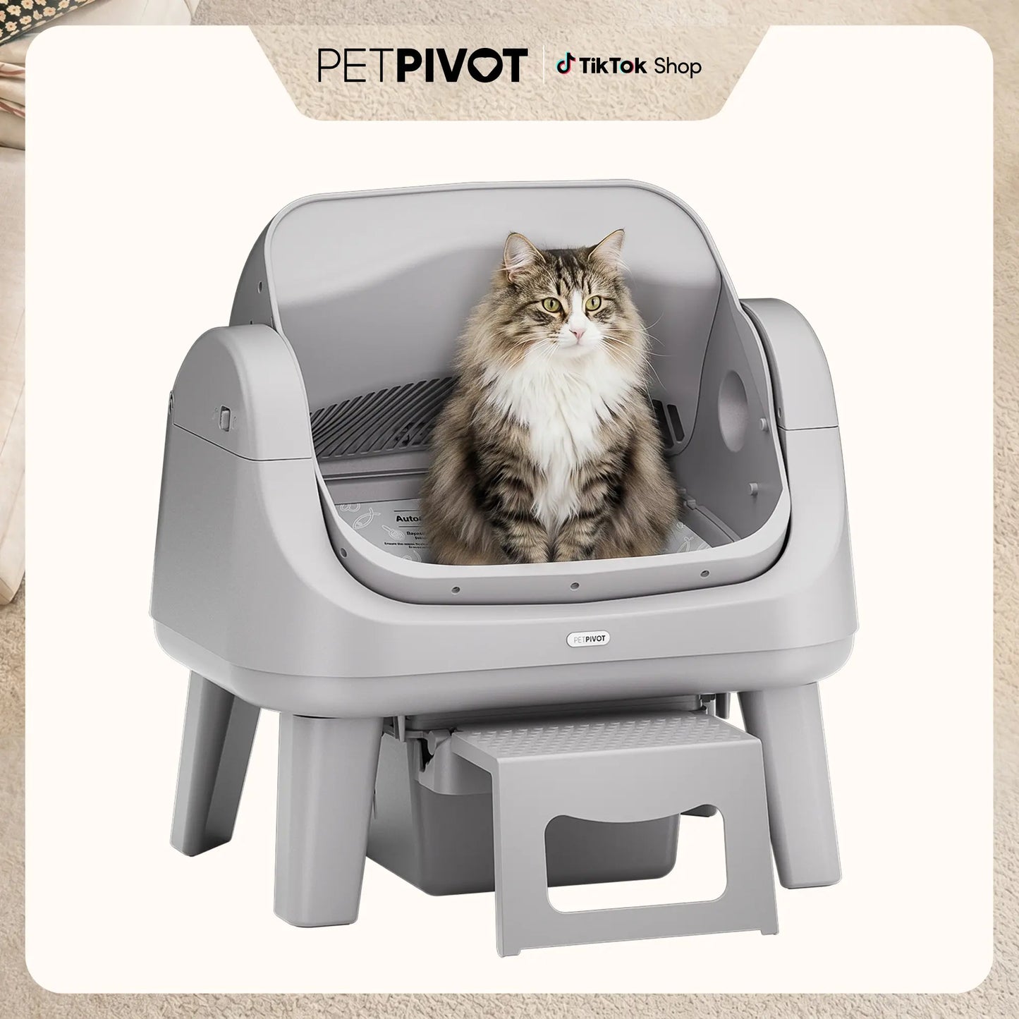 Petpivot Autoscooper 12 Lite Open-Top Automatic Self-Cleaning Cat Litter Box, Easy-Entry Front Step, Triple Safety Protection, No App Required