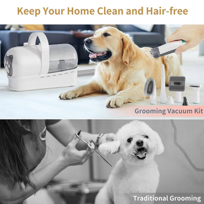 Pet 7-In-1 Hair Suction Device Cat Dog Vacuum Cleaner Machine Hair Trimmer Electric Push Cutting Grooming Shaving Cleaning