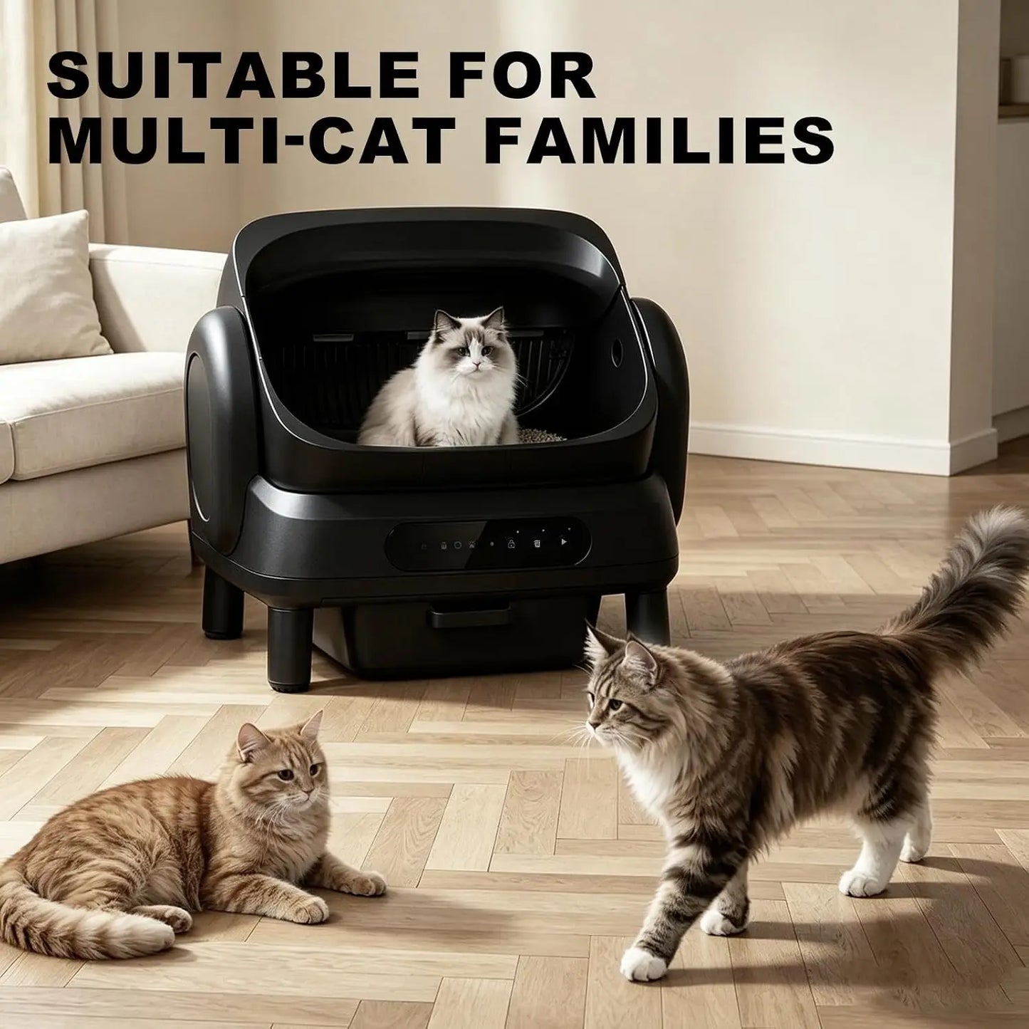 XXXL Automatic Cat Litter Box for Large Cats, Open Top Self Cleaning Litter Box with Smart Health Monitoring, Multi-Cat, Custom