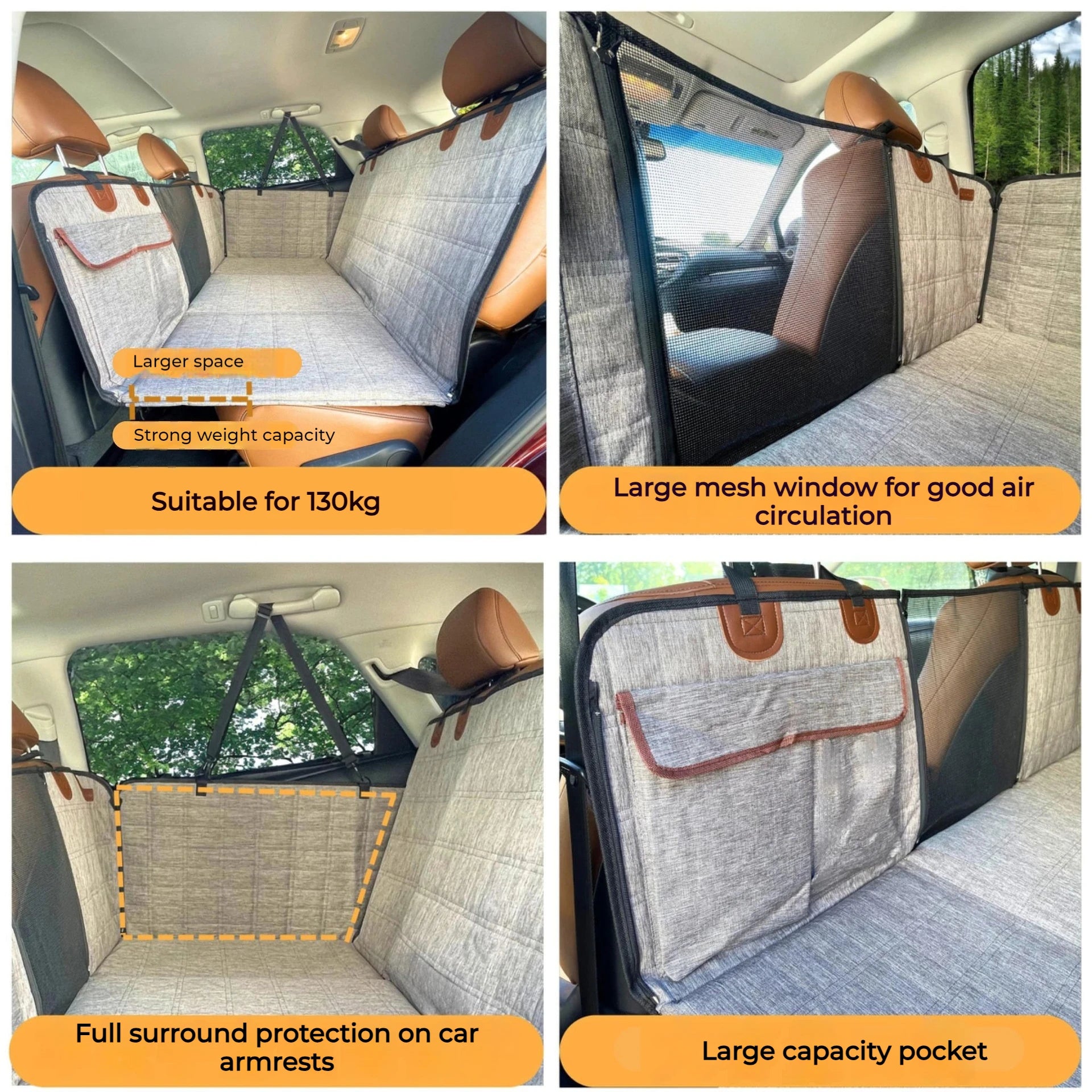 Car Back Seat Cover Large Dog Travel Protective Cover for Cars Truck SUV Waterproof Pet Extended Protection Mat Bearing 130Kg