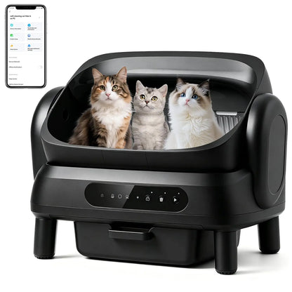 XXXL Automatic Cat Litter Box for Large Cats, Open Top Self Cleaning Litter Box with Smart Health Monitoring, Multi-Cat, Custom