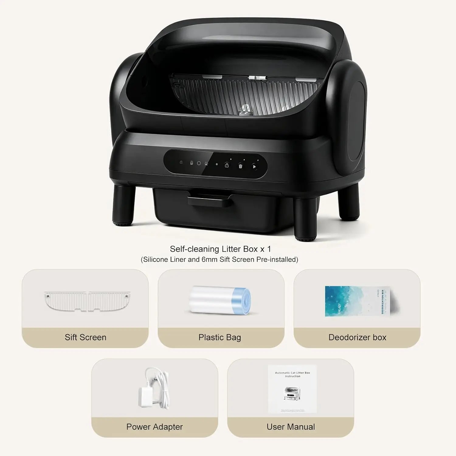 XXXL Automatic Cat Litter Box for Large Cats, Open Top Self Cleaning Litter Box with Smart Health Monitoring, Multi-Cat, Custom