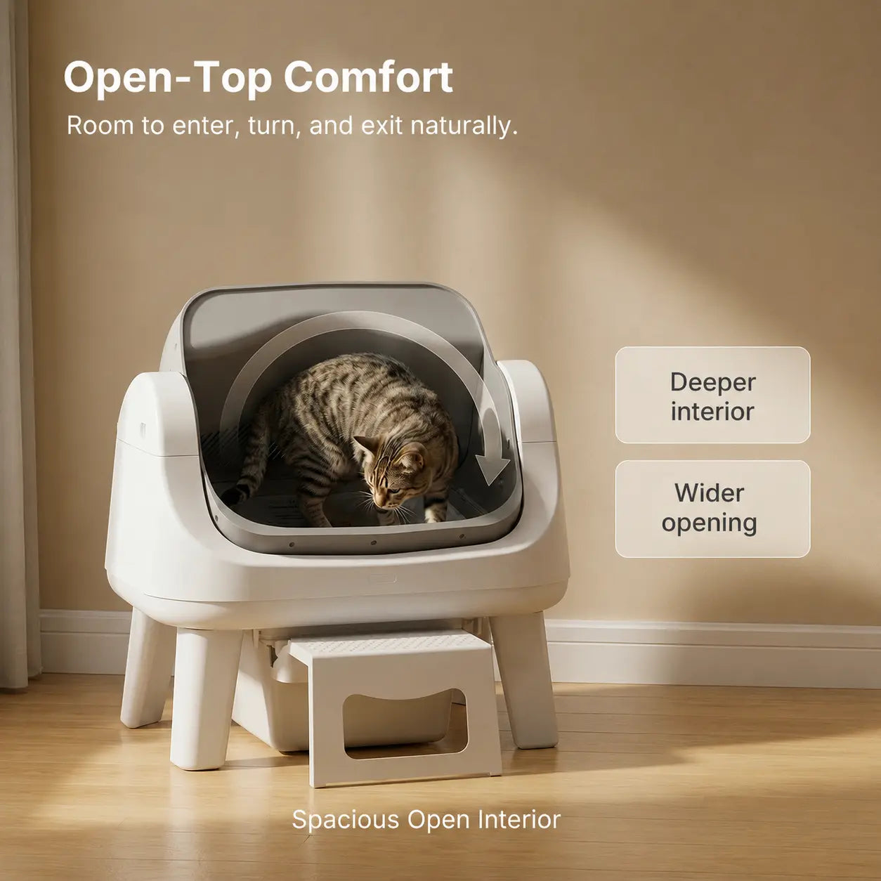 Petpivot Autoscooper 12 Lite Open-Top Automatic Self-Cleaning Cat Litter Box, Easy-Entry Front Step, Triple Safety Protection, No App Required