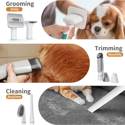 Pet 7-In-1 Hair Suction Device Cat Dog Vacuum Cleaner Machine Hair Trimmer Electric Push Cutting Grooming Shaving Cleaning